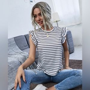 Striped Ruffle Trim Top